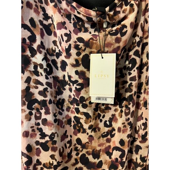 Lipsy London Slip Maxi Dress 14 Brown Black Pink Tiered Cottage Relaxed NWT NEW - Picture 2 of 6